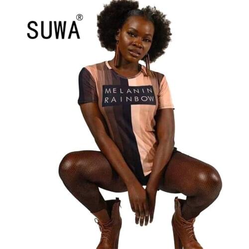 2021 Hot Recommend Style Contrast Color Letter Patchwork Summer Outfits Woman T-Shirt Top Short Sleeve Pullover Streetwear