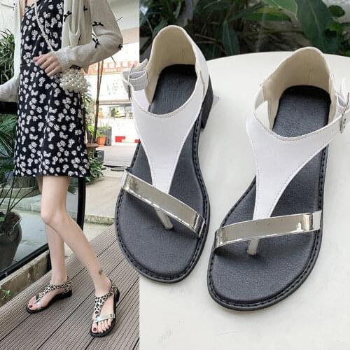 2021 Sandals New Women Fashion Flat Heel Clip Toe Feet Roman Buckle Large Size Female Sandals Comfortable Sandalias Mujer 40