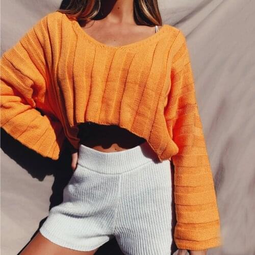 Women Long Sleeve Pullovers V-neck Open Classic Button Sweater Knitted Cropped Top Outerwear Street Style Fashion Clothes