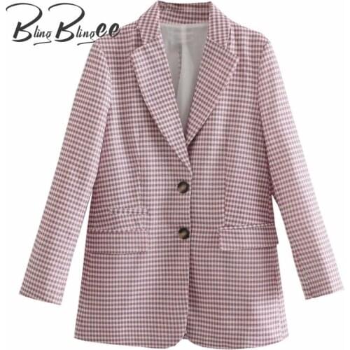 BlingBlingee ZA 2 Pieces Casual Blazer Short 2021 Spring Plaid Office Lady Coat Elegant Fashion Design Women Basic Outfit Coats