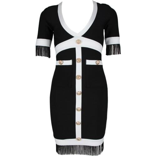 Nice New Women Dress Bandage Sexy V Neck Tassel Bodycon Dresses Short Sleeve Button Party Club Celebrity Summer Clothes