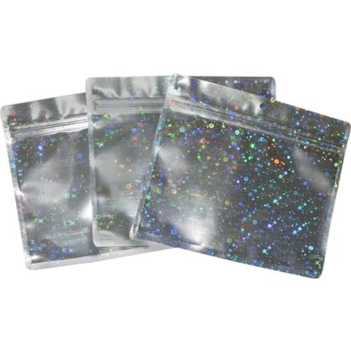 100 Pcs Star Hologram Aluminum Foil And Transparent Round Hole Zip Lock Bags Underwear Clothing Socks Shirt Jewelry Gift Pouche