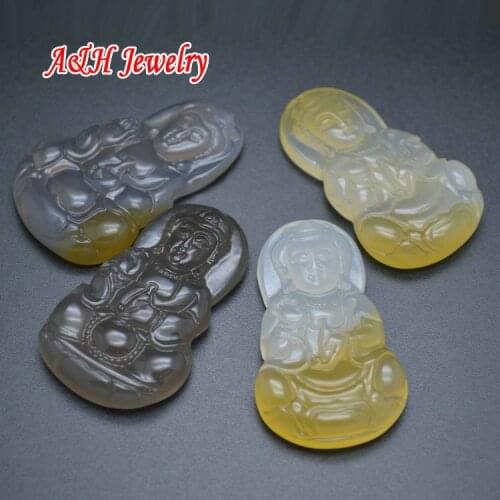 2pcs High Quality Natural Semi-precious Stone Carved Guanyin Buddha Pendants 30x48mm Fashion Jewelry For Women
