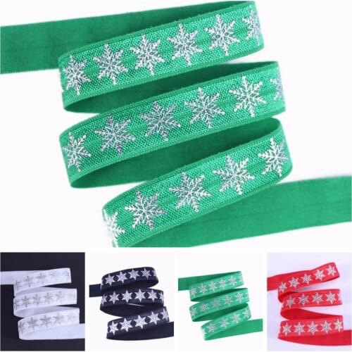 4 Colors silver foil Christmas snowflake FOE Fold Over Elastic for headband ties Free shipping