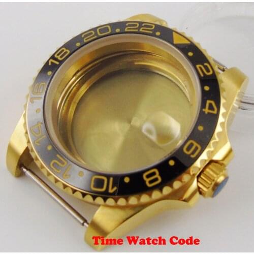 40mm Golden plated Watch Case fit ETA 2836 Miyota 8215 MOVEMENT Sapphire glass black ceramic bezel magnifier