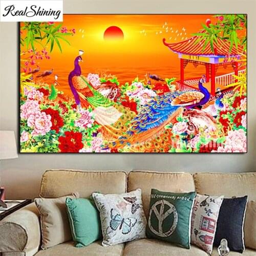 5D DIY Diamond Painting cross stitch Sunset peacock mosaic full square round diamond embroidery Bird house rhinestone F1113