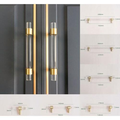Acrylic Brass Transparent Handle Golden Strip Modern Minimalist Cabinet Drawer Wardrobe Furniture Light Luxury Door Handle