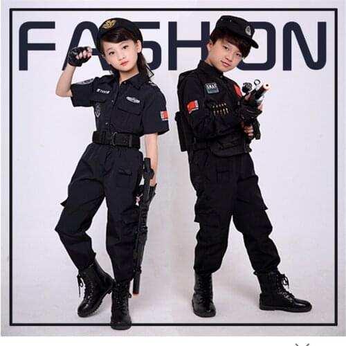 Short&full Sleeve Army Suit Children Policemen Cosplay Costumes Carnival Party Wear Kids Halloween Gift Performance Clothing