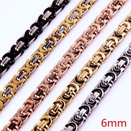 Granny Chic 6mm Chain Necklace for Men Stainless Steel Gold Black Byzantine Link Mens Necklaces Chains Fashion Jewelry