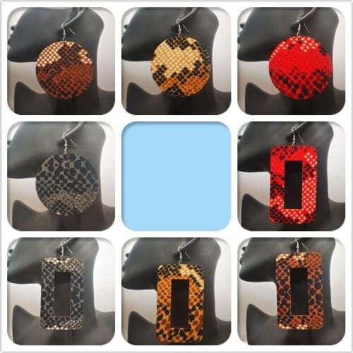 Free Shipping! Snake Pattern Fabric wooden earrings