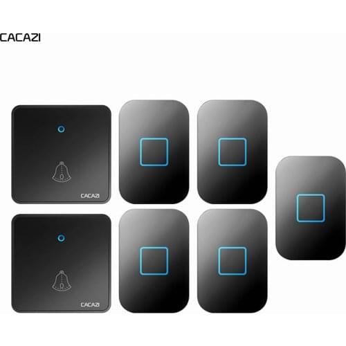 CACAZI Wireless Doorbell Waterproof 300M Remote CR2032 Battery US EU UK Plug Smart Home Ring Bell Chime 2 Transmitter 5 Receiver
