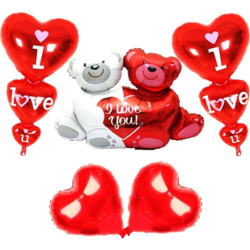 Shiny Romantic Decor Love Bear I Love You Love Heart Foil Decor Balloons Set Anniversary Lovers Birthday Signature Collection