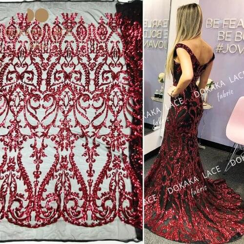 Burgundy Sequins Net Lace Fabric For Indian Women Bride Dresses Sewing Material Beautiful Sequined Mesh Tulle Prom Laces Fabrics