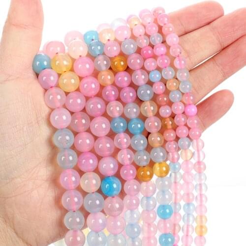 Natural Stone Beads Morgan Stone Charm Round Loose Beads for Jewelry Making Needlework DIY Bracelet Strand 4-12 MM