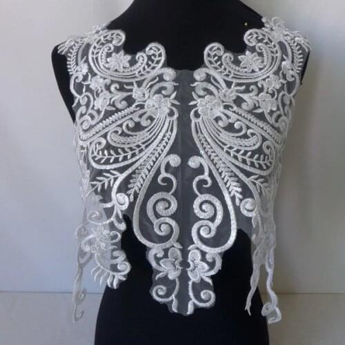 One Piece 37*40cm Exquisite Floral Lace Trim Tulle Sequined Dentelle Applique For Wedding Decoration, Headbands, Neckline Collar