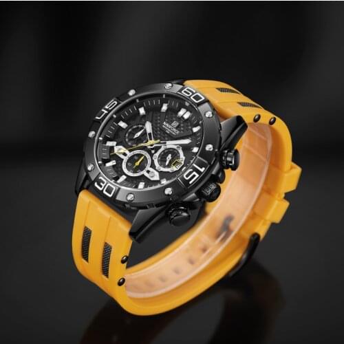 NAVIFORCE Men’s Watches Clock Casual Fashion Silicone Strap Shock Resistant With 3 Small Dials Luminous Date Display Men Watches