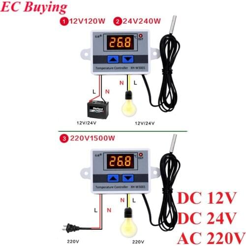 AC DC 12V/24V/220V Digital LED Temperature Controller 10A Thermostat Control Switch Probe NTC Sensor XH-W3001