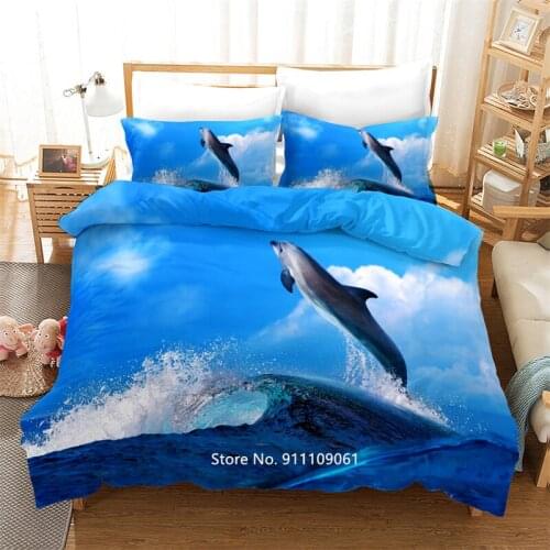 Childrens Bedrooms Decorated with Cute Marine Creatures Dolphin Diving Bedclothes Set Children Adult Quilt Cover Pillowcases