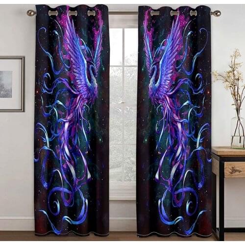 Home Living Room Shading Decorative Curtain Home Textile Decoration Bedroom Curtains Blue Phoenix Pattern 3D Printing
