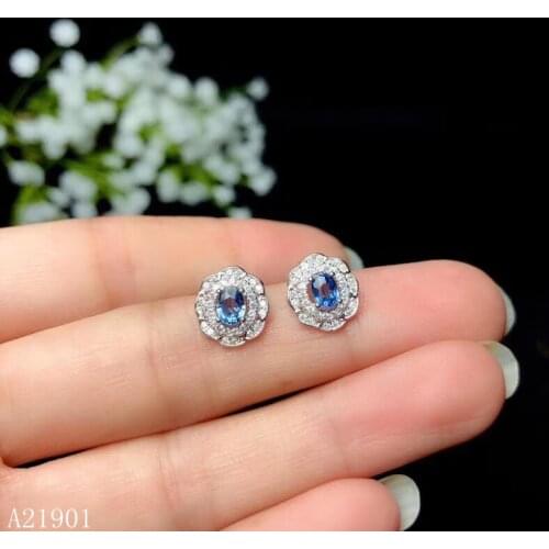 KJJEAXCMY fine jewelry 925 Silver-inlaid Natural Sapphire Ear Nail Support Detection