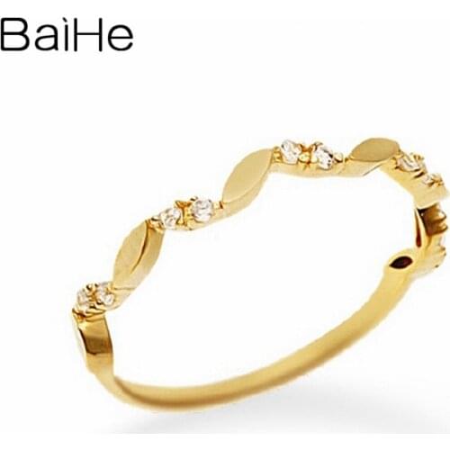 BAIHE Solid 18K Yellow Gold 0.07ct Round Engagement Natural Diamonds Women Trendy Wedding Fine Jewelry Beautiful diamond Ring