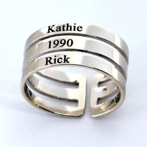 Personalized Stackable name ring 3 Names Date Engraved Ring Sterling Silver Jewelry Gift for Family Friend Gifts