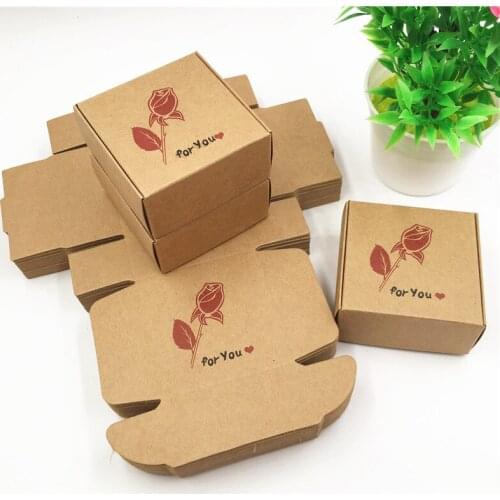 24Pcs/Lot 6.5x6.5x3cm Kraft Paper Box Multiple Styles Regular Paper Cases Handmade With Love Gift Present Package Storage Boxes