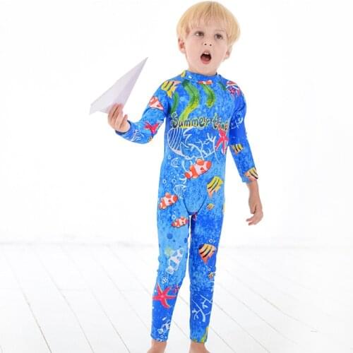 Boys Swimsuit Swim Cap Long Sleeve One-Piece Children Teenager Wetsuit Swimwear Fused Cartoon Rash Guard Bathing Suit 12 Years