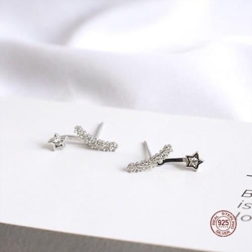 LKO 925 Sterling Silver Smile Stars Stud Earrings Fashion VersatilePersonality Zircon Earrings Hoops Jewelry For Women Ornament