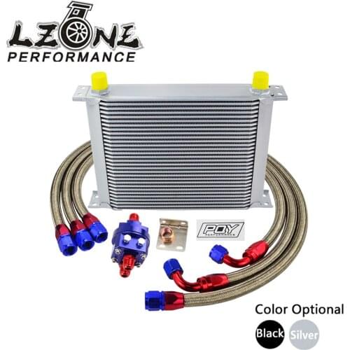 LZONE - UNIVERSAL 30 ROWS AN10 OIL COOLER KIT +OIL FILTER ADAPTER + STAINLESS STEEL BRAIDED HOSE WITH PQY STICKER+BOX
