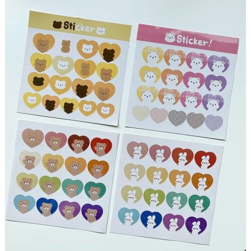 Love Shape Cartoon Rabbit Bear Cute Stickers Gradient Color Sealing Post It Stationery Mobile Phone Notebook Decorative Sticker