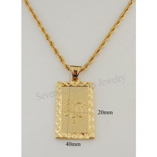 Min order 10$ CAN MIX DESIGN - YELLOW GOLD GP COLOR OVERLAY 24" ROPE NECKLACE&MUSLIM ALLAH GOD PENDANT Rectangle Shaped