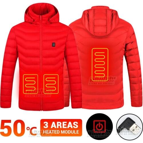 Electric Heated Jacket Red 3 Area Keep Warm Thermal Clothes Motorcycle Jacket Usb Heated Vest Moto Biker Coat Men Autumn Winter