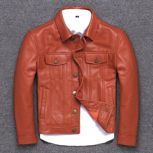 Cowhide Clothing Male Head Layer Business Affairs Style Lapel Short Fund Single Row Buckle Genuine Leather