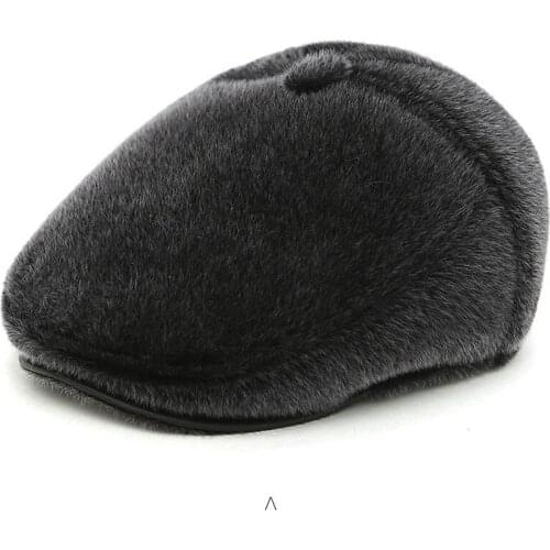 Men Berets Winter Middle-aged Elderly Warm Ear Protection Plush Black Faux Fur Hat Thick Male Cotton Peaked Caps Outdoor