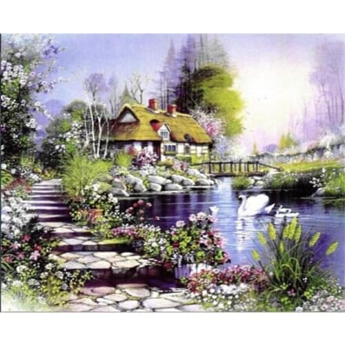 DIY Digital Painting By Numbers Package Stone cottage oil painting mural Kits Coloring Wall Art Picture Gift frameless