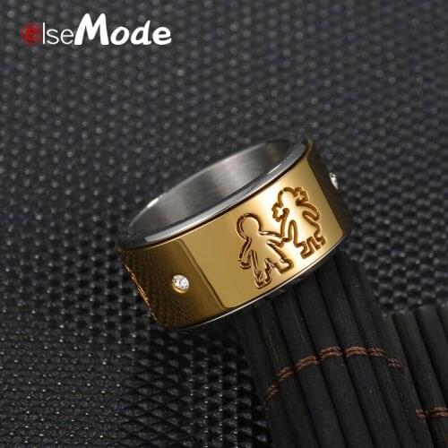 ELSEMODE Titanium Steel Family Son Girl Spinner Rotate Hollow CZ Stone Wedding Engagement Rings For Men Women Girl Jewelry