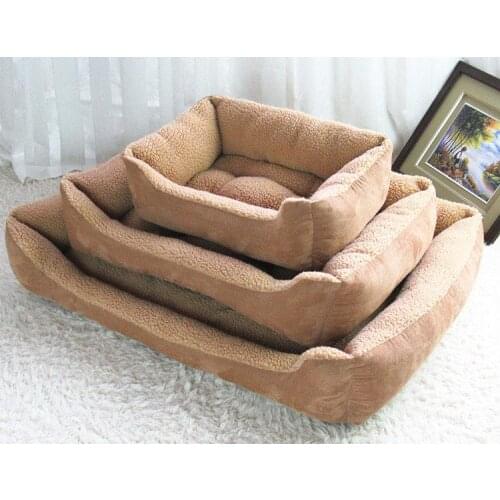 Solid color brown pet beds, plush cotton stuffed dog bedding, cat sleeping house