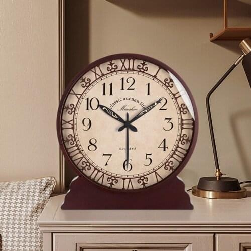 Hot European Retro Table Clock American Mute Wooden Desk Clock Home Decor Living Room Office Luxury Wood Clock Desktop Ornaments