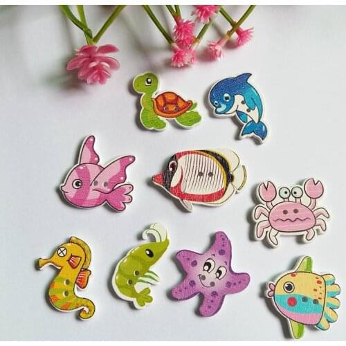 40Pcs Marine Animal Series Style Wooden Button Mixed Pattern Wood Buttons Sewing Accessories For Kid Clothes DIY Handmade Craft