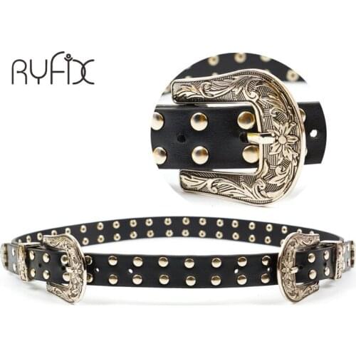 Carved Double Metal Rivet Pin Buckle Women Belts Vintage Brand Designer Belt Jeans Genuine Leather Belt for Woman BL201814