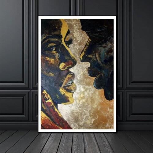 Romantic Couple Love Silhouette with Gold Art Wall Print Abstract Canvas Painting Home Decor for Living Room Wall Picture Decor