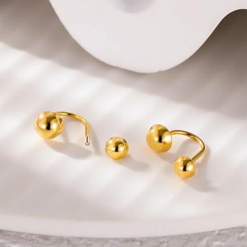 New Arrival 18K Yellow Gold Earrings Women AU750 Gold Smooth Ball Stud Earrings