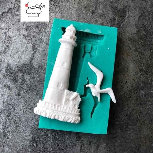 Aouke Seagull & Lighthouse Silicone Decorating Molds Cake Silicone Mold Sugarpaste Candy Chocolate Gumpaste Clay Mould