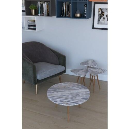 Modern 3'lü Triangle Zigon Coffee table, Serving Stand and Paris Medium Coffee table-White marble coffe table table bassee