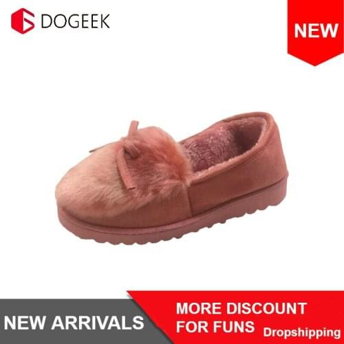 DOGEEK Warm Slippers Women Winter Shoes Bowtie Plush Inside Loaferes Ladies Indoor Home Slippers Pantuflas Ladies Slip On Shoes