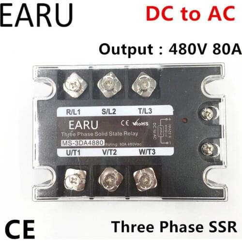 TSR-80DA SSR-80DA Three Phase Solid State Relay DC 5-32V Input Control AC 90~480V Output Load 80A 3 Phase SSR High Power DA4880