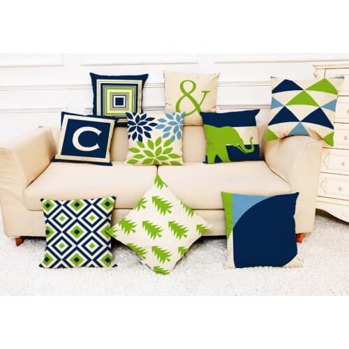 Home Decoration Geometric Cushion Blue Green Geometry Elephant Pillow Cover Decorative Letter Pillowcase