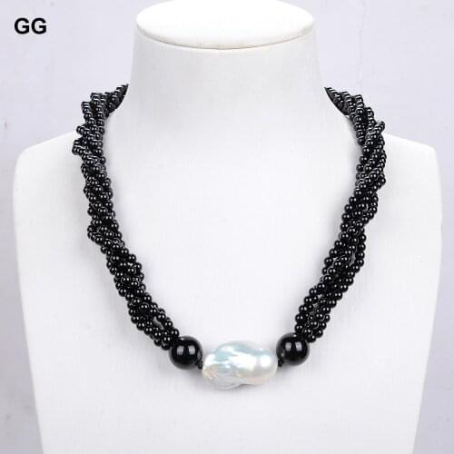GuaiGuai Jewelry Beautiful! 5strands Bead-Nucleated Pear Black Onyx Necklace