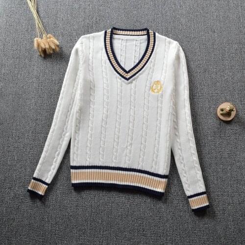 Japanese School Uniform For Boys Girls Winter Splice Color V-neck Long-sleeve High School Student knitted Sweater Cosply Clothes